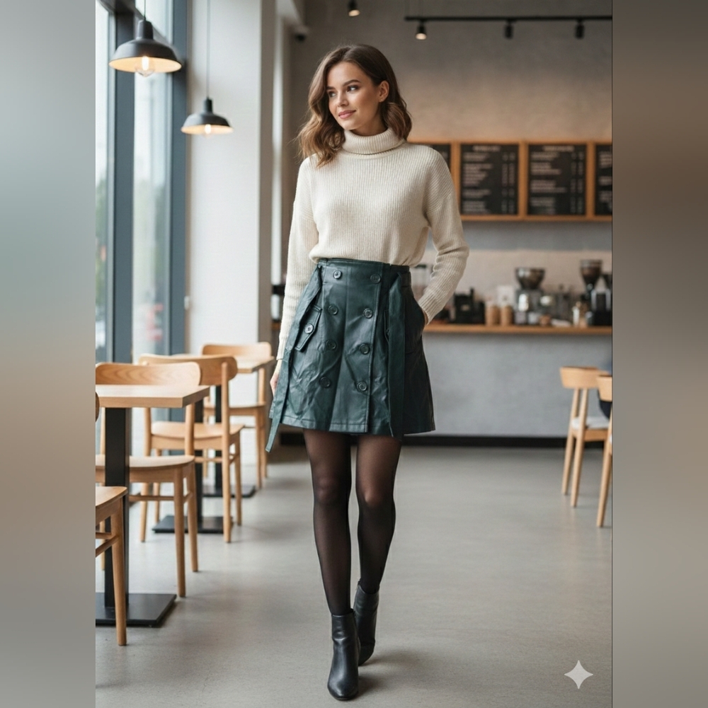 Forever 21 Dark Green Double-Breasted Mini Skirt